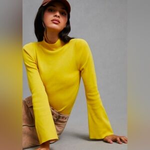 Never worn. Anthropologie Maeve Yellow bell sleeve mock neck sweater  Size sm